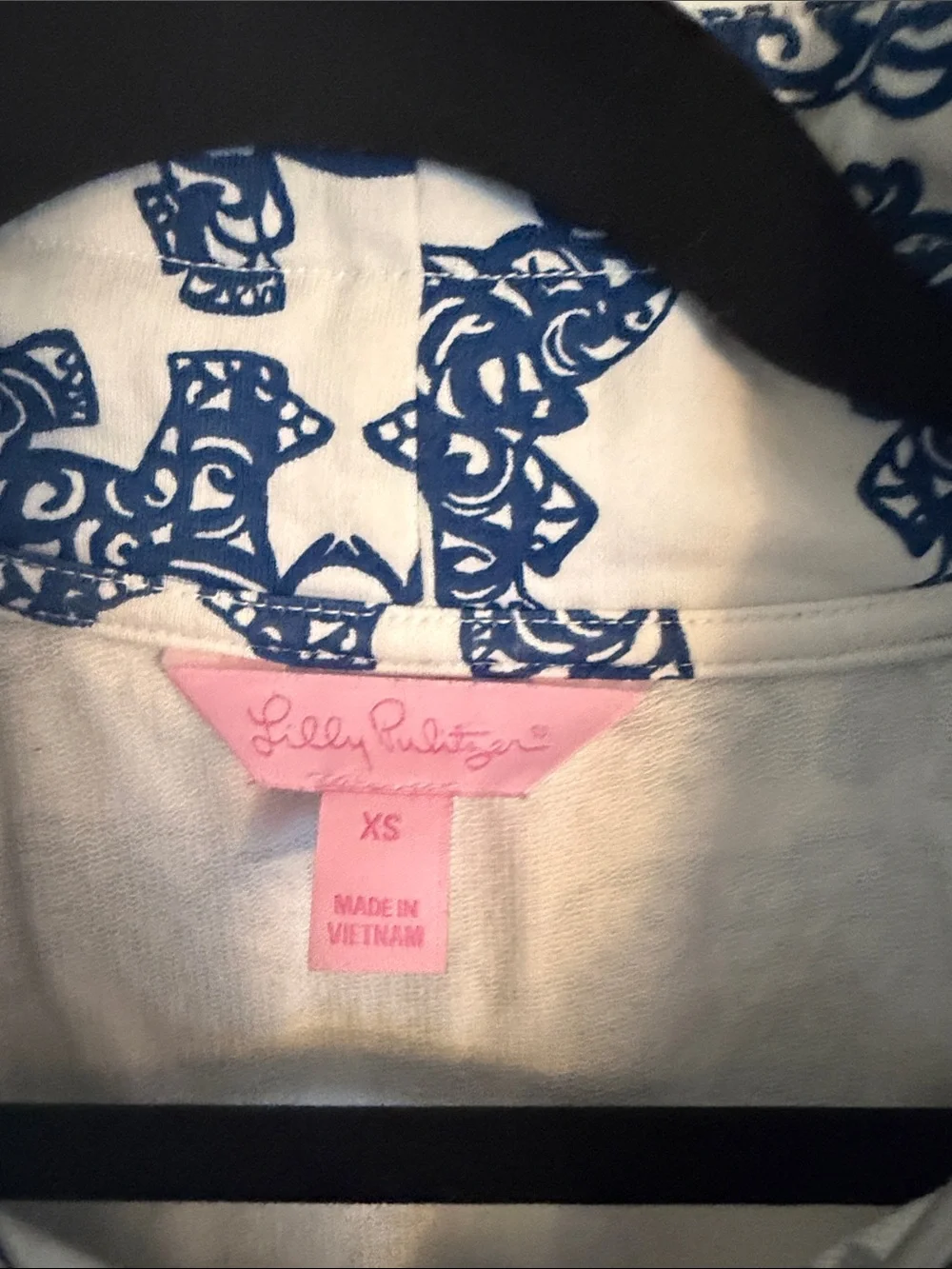 Lilly Pulitzer White Top with Navy Elephant Print